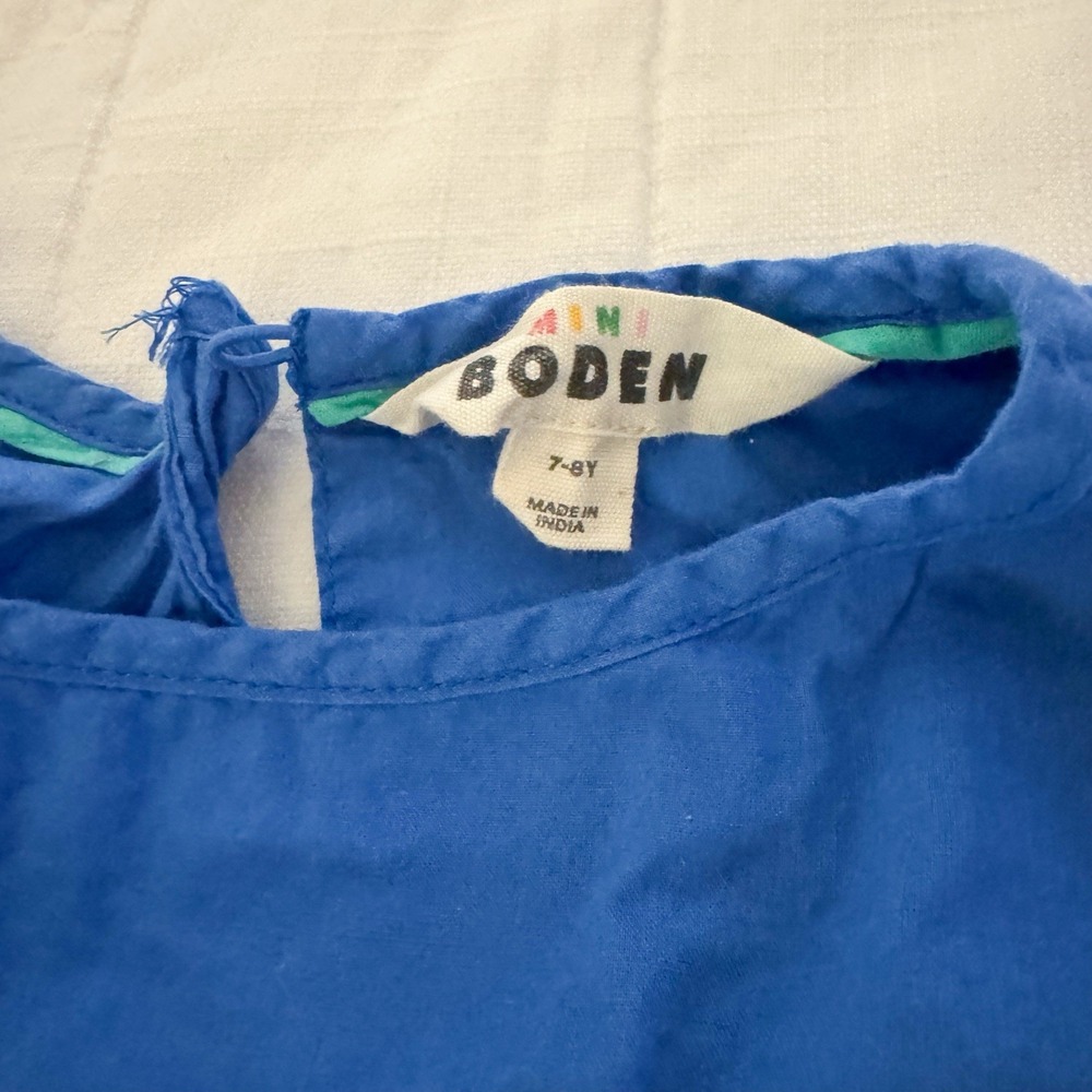 Mini Boden Girls 7-8 Dress Cabana Blue Lace Tiered‎ Summer Sun Scallop Cotton - Picture 4 of 9